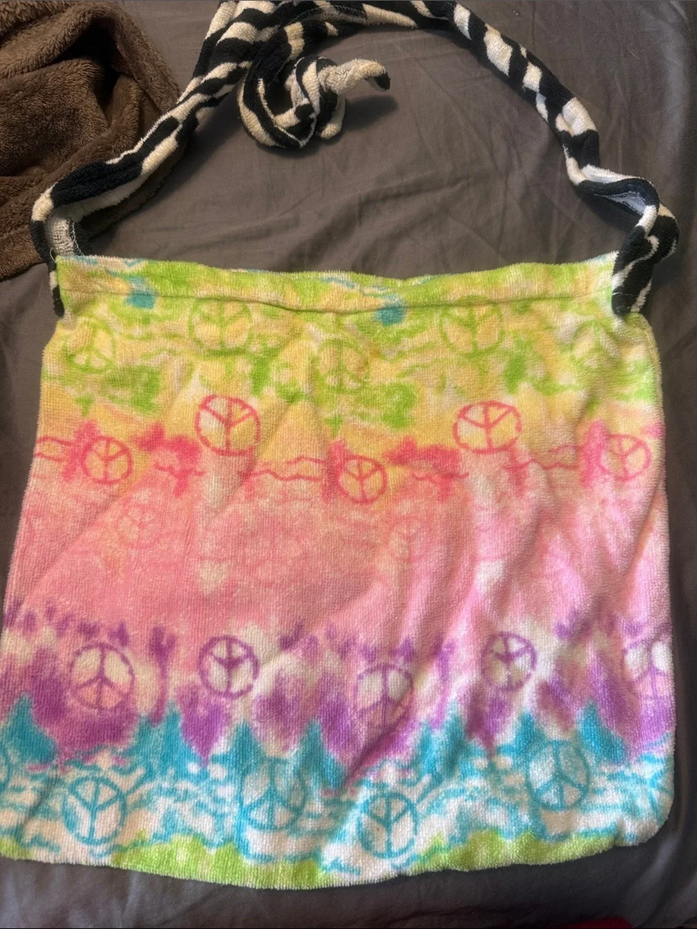 Justice Zebra 'M' Tie-Dye Tote - Black, White, Pink, Green, Blue